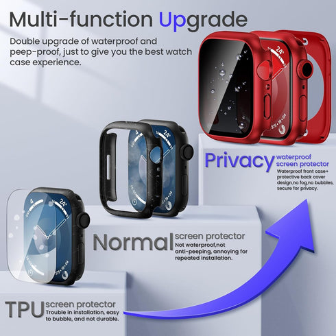 Goton 2-in-1 Waterproof Privacy Case for Apple Watch Screen Protector 45mm 44mm 41mm 40mm SE Series 9 8 7 6 5 4 Ultra 49mm, Front Anti Spy Tempere...