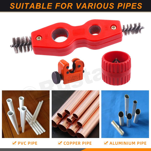 5Pcs Copper Pipe Cleaner Tube Reamer Cutter and Sanding Sponges Set Includes 4 In 1 Copper Pipe Brush, Reamer, Sanding Sponges, Tubing Cutter for ...