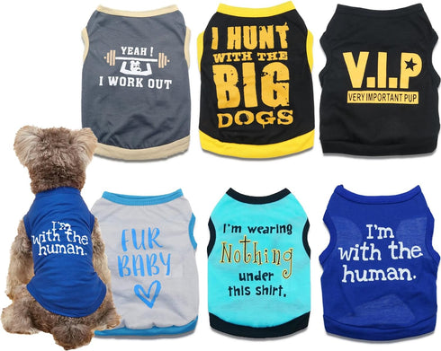 6 Packs Small Dog Puppy Shirts Boy Dog Clothes Funny Cute Dogs T Shirt for Small Dogs Boys Small Puppy Tshirt Cat Clothing Female Vest Apparel, Sm...