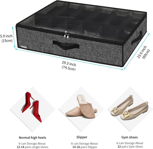 Onlyeasy Sturdy Under Bed Shoe Storage Organizer, Set of 2, Fit 12 to 24 Pairs, Underbed Shoes Closet Storage Solution with Clear Window, Breathab...