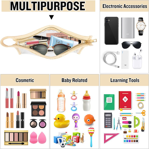 Boho Clear Makeup Letter Patch Makeup Bag STUFF Pouch, Clear Toiletry Bags Travel Small Cute Stadium Chenille Letter Cosmetic Zipper Pouch Purse, ...