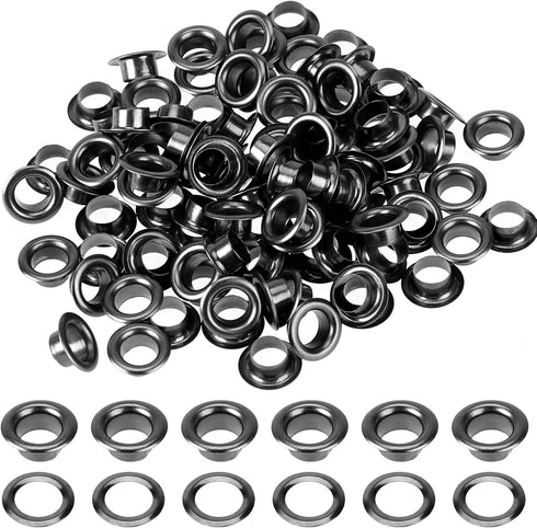 100Sets Metal Black Eyelets 1/4 Inch Grommets Eyelets with Washers 1/4 Grommet Kit for Canvas, Shoes, Clothing, Bead Cores, Fabric, Leather and Ba...