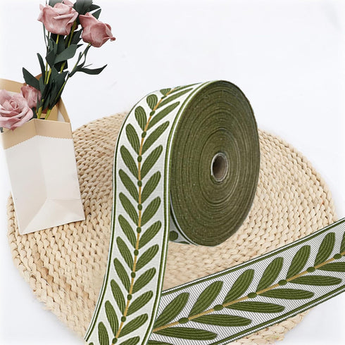 10.9Yards Jacquard Ribbon 2.4 Inch Jacquard Ribbon Emobridered Leaf Pattern Jacquard Polyester Ribbons for DIY Sewing Curtains Decorating Crafting...
