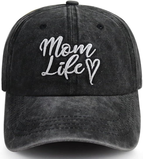 Mom Life Heart Baseball Cap for Women, Adjustable Cotton Embroidery Mama Hat...