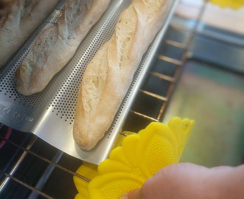 USA Pan Bakeware Aluminum Perforated Nonstick French Baguette Bread Pan, 3-Loaf...