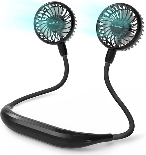 AMACOOL Neck Fan Battery Operated Neckband Fan Hand-Free Wearable Personal Fan for Hot Flashes Home Office Travel Outdoor Sports (Black)...