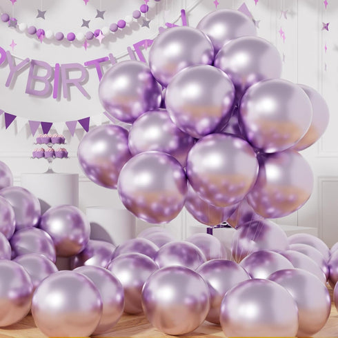 AULE Metallic Light Purple Latex Balloons 50 Pcs 12 inch Chrome Lavender Balloons Lilac Helium Balloons Happy Birthday Graduation Gender Reveal Pa...