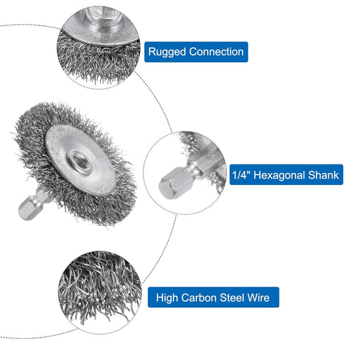 uxcell 10Pcs Wire Wheel Brush 2" High Carbon Steel Wire Drill Brush with 1/4-Inch Hex Shank for Rust Removal Corrosion Scrub Surfaces...