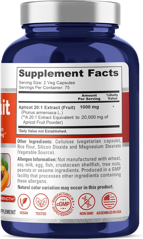 NusaPure Apricot Extract 20000mg 150 Veggie Capsules (Extract 20:1, Vegan, Non-GMO)...
