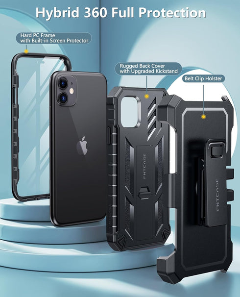 FNTCASE for iPhone 11 Phone Case: for iPhone XR Case with Kickstand & Holster Shockproof Military Grade Protective Cover - Dual Layer Full Protect...
