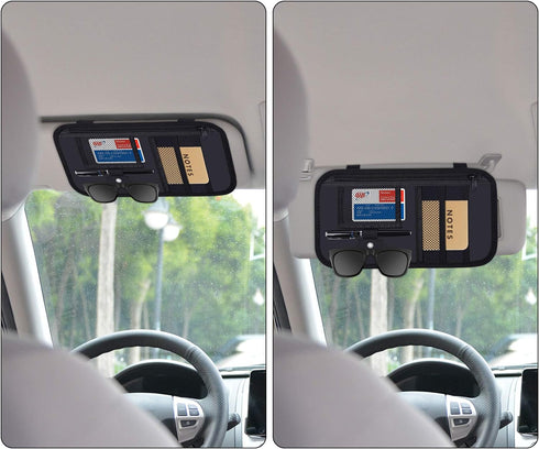 Car Sun Visor Organizer, Wisdompro Vehicle Interior Accessories Storage Pouch Auto Registration Holder with Elastic Strap for Sunglass, Documents,...
