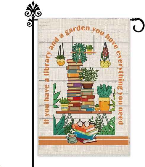 If You Have A Library And A Garden Welcome Garden Flag, 12 x 18 Inch Double Sided Holiday Outdoor Farmhouse Lawn Decor Flag, Funny Yard Flag for B...