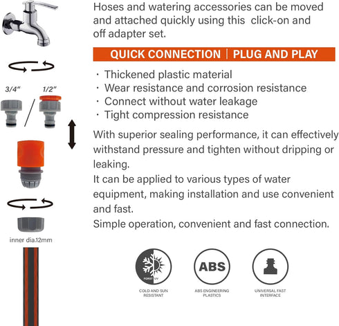 4 Piece Quick Connect Starter Set,Hose Fittings,1/2 Inch &3/4 Inch Plastic Hose Connector Garden Hose, Sprinkler or Spray Nozzle,Auto Parts Washin...