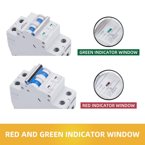Circuit Breaker, DC Circuit Breaker 2 Pole 500v 63 Amp for Solar PV System, Solar Disconnect Switch with Double Thickening Handle, Din Rail Mount ...