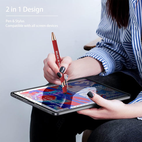 10 Pcs Ballpoint Pens with Pen Holder,Fine Point Smooth Writing Pens,Kawaii Pens For Writing Journaling Taking Notes School Office Home. (Red 10Pc...