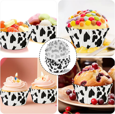 Cow Paper Patterned Cupcake Liners, 100Pcs Mini Muffin Baking Cups, Greaseproof Cupcake Papers Liners for Birthday, Baby Shower Theme Party, Farm ...