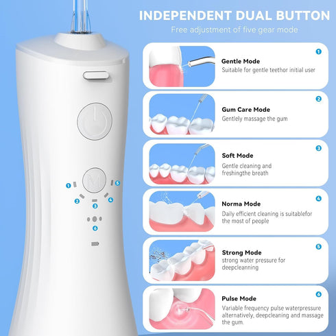 Water flossers Teeth, Cordless Cleaner, Cleaning flosser, Dental 400ml Large Capacity, Portable 360°Rotation 5 Cleaning DIY Modes 6 remplaceable T...