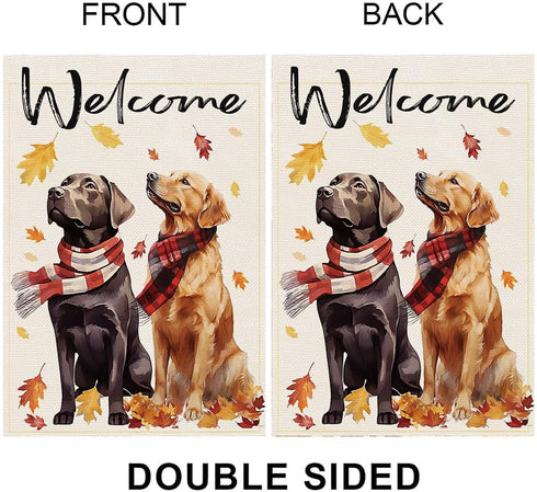 Welcome Fall Dog Garden Flag For Outside Thanksgiving Garden Flags 12x18 Double Sided Front Yard Small Flag Burlap Golden Retriever Labrador Outdo...