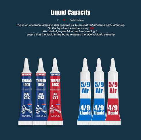 3 Pack Thread Locker Blue 242 243 and Red Threadlocker 271, Nuts & Bolts Locker Lock Tight & Seal Fasteners Thread Locking Compound Anaerobic Curi...