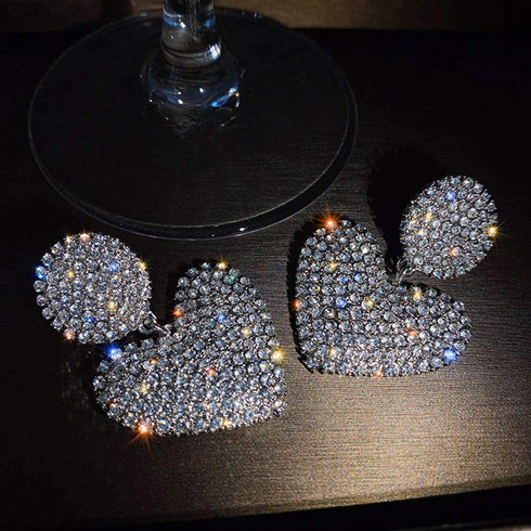 fxmimior Fashion Women Full Rhinestoes Heart Love Earrings Hand Chain Drop Dangle Earrings Jewelry for Women and Girls...