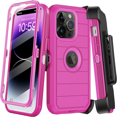 for iPhone 14 Pro Case with Belt Clip Holster,Built-in Screen Protector,Heavy Duty Shockproof Drop Protection Military Grade Rugged Durable Phone ...