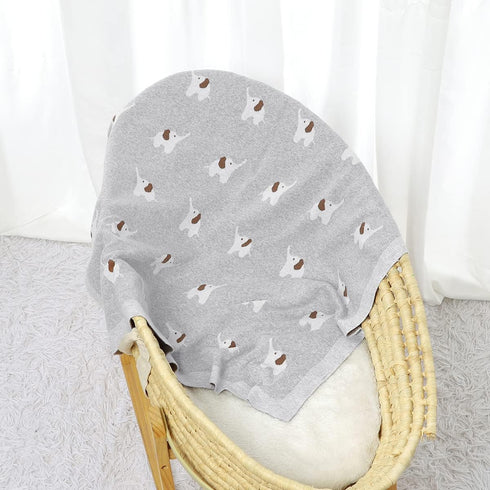 100% Cotton Baby Blanket Knit Soft Cozy Swaddle Receiving Blankets Toddler Infant blanket with Lovely Elephant for Newborn Boy Girls - Grey, 90 x ...