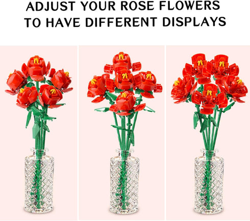 Rose Flower Bouquet Building Set, Flower Bouquet Building Toy Set for Boys Girls Age 6+, Adult, Creative Artificial Flowers Building Blocks Gift f...