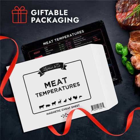 Levain & Co Meat Temperature Magnet - Beef, Poultry, Fish & Pork Cooking Temperature Chart - Horizontal Meat Temperature Chart - Meat Temp Magnet ...