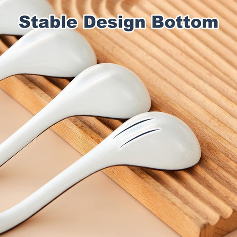 Soup Spoons Set of 4,Asian Soup Spoon Ceramic Ramen Spoons, Japanese Soup Spoon Long Handle Perfect Depth for Dumpling, Pho, Noodles, Miso, Chines...
