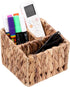 Remote Control Holder Wicker Desk Organizer Divided Storage Basket,Hand Woven Cosmetic Storage Box with 3 Compartments,Water Hyacinth Remote Contr...