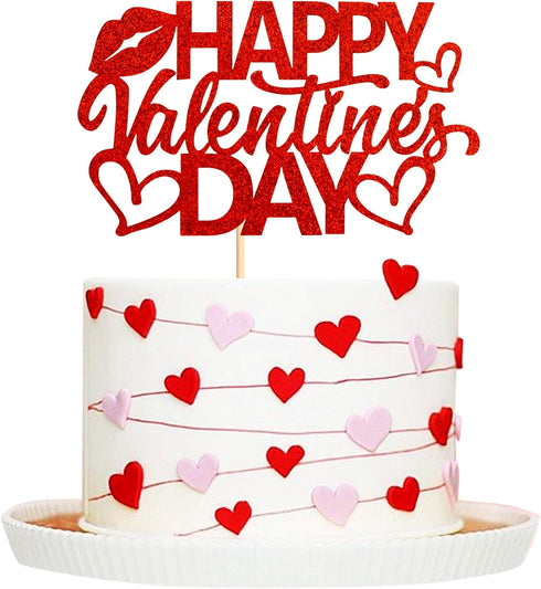 1 Pack Red Happy Valentine's Day Cake Topper Heart Love Cupcake Picks for Cake Decorations Valentine's Wedding Party Holiday Supplies...