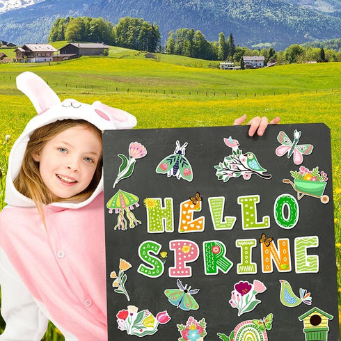 Konsait Hello Spring Bulletin Board Decorations Set, 34Pcs Spring Bulletin Board, Green Flowers Birds Butterfly Spring Cutouts for Classroom Home ...