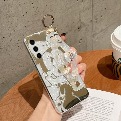 for Samsung Galaxy A15 5G Case 6.5" Sparkle Bling with Strap Stand Cute Pattern IMD Plating Design Silicone Shockproof Protective Glitter - Minnie...