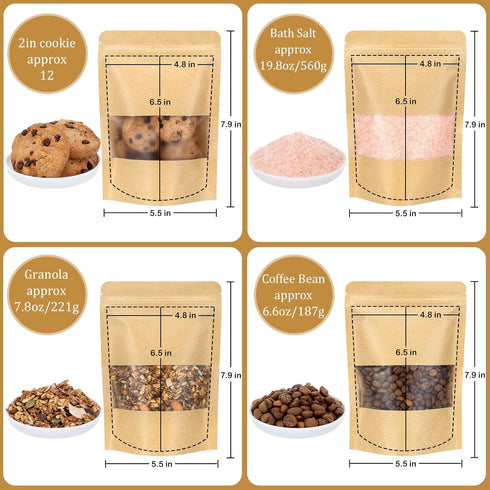 Blisstime Stand Up Pouches, 50 Pack Kraft Paper Bags with Matte Window and Tear Notch Resealable Bags for Small Business Home Use (5.5 X 7.9 Inche...