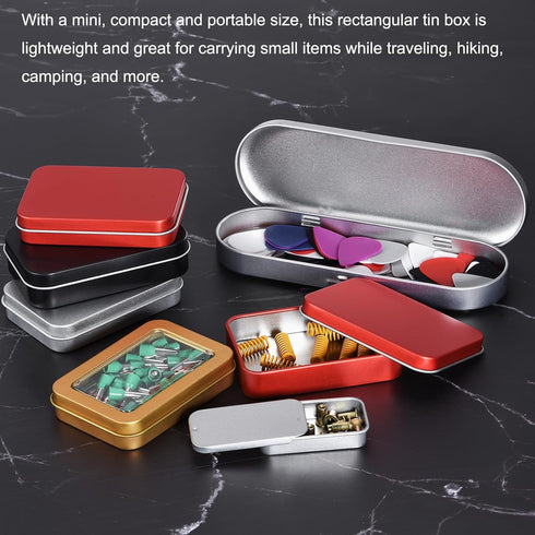 uxcell Metal Hinged Tin Box, 6pcs 6.89" x 1.5" x 0.79" Empty Tinplate Portable Storage Container with EVA Foam, Black, for Home Organizer, Candles...