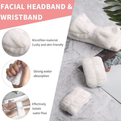 WSYUB Spa Headband and Wristband Set, Face Wash Headband, Makeup Skincare Headband Wrist Bands for Washing Face, White...