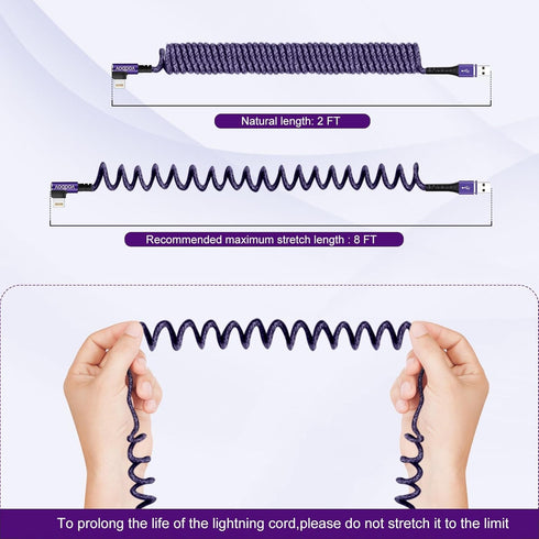 Smart Coiled USB A to Lightning Cable, 2ft to 8FT iPhone Charger Cable Extra-Short Ekstra-Long (Cosmos Purple)...