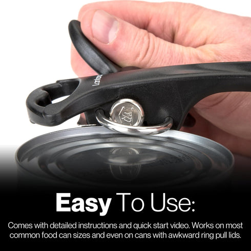 Lantana Smooth Edge Can Opener with Bottle Cap Lifter - Hand Held Manual Safety Tin Opener - Black/Stainless Steel...