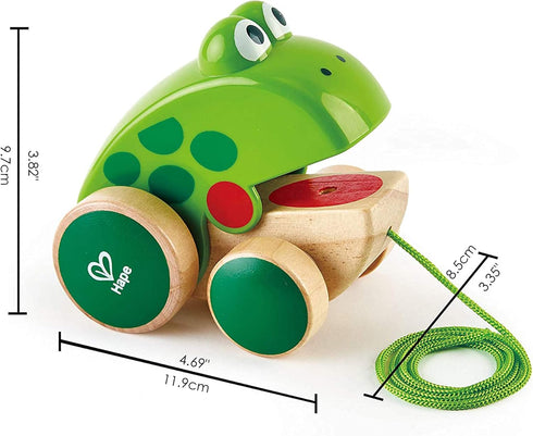 Hape Frog Pull-Along | Wooden Frog Fly Eating Pull Toddler Toy, 4.6 x 3.3 x 3.8 inches, Green...