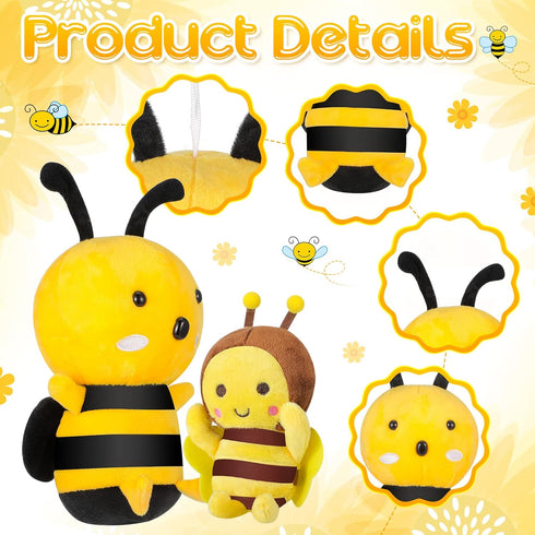 Jerify 6 Pieces Bee Plush Bee Stuffed Animal, Bees Plush with Yellow Toy, Cuddly Large Soft Bee Pillow 2 Sizes 7.87 Inches 4.72 Inches...