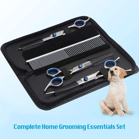 Professional Dog Grooming Scissors Set with Safety Round Tip 4CR Stainless Steel Pet Grooming Shears for Cats & Dogs (Blue)...