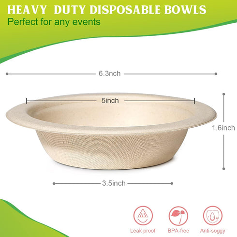 12oz Small Paper Bowls Disposable, 50 Pack Compostable Bowls, Eco-Friendly Biodegradable Bowls Made Of Sugarcane, Heavy Duty Serving Bowls For Ice...