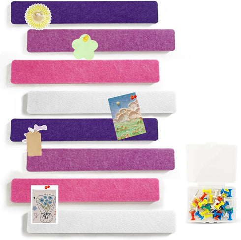8 Pcs Purple Pink White Felt Pin Board Bar Strips Bulletin Board ?Self-Adhesive Bulletin Board Bar Strips?Cork Boards for Walls with 35 Pushpins, ...