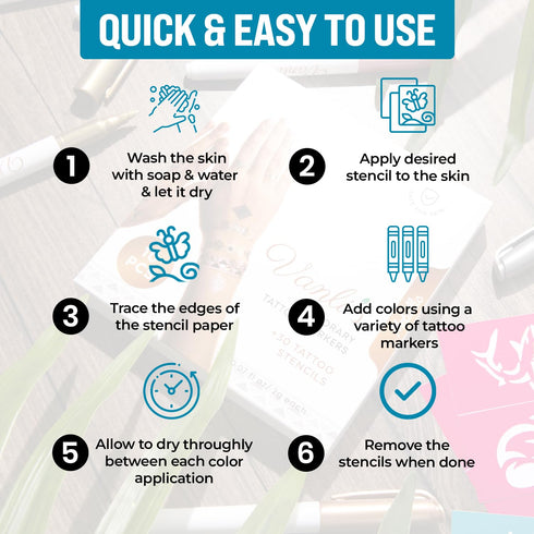 Vanli's Metallic 10 Temporary Tattoo Markers, Temporary Tattoo Pens with 30 Tattoo Stencils. Stocking Stuffers For Kids, Boys, Girls, Women....