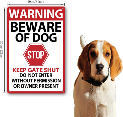 Beware of Dog Signs for Fence,Warning Tin Sign Beware of Dog,Do Not Enter,Home Kitchen Farm Garden Garage Wall Decor 12x8inch...