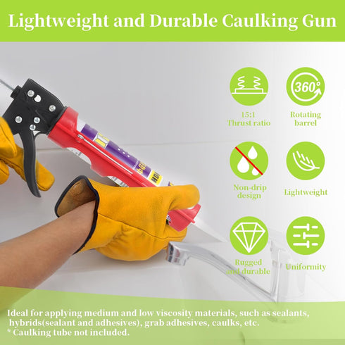 Drip-Free Caulking Gun Ratchet Rod Caulk Gun Applicator 15:1 Thrust Ratio Labor-Saving Lightweight Nylon Frame Cartridge Gun for 10oz/300ml Standa...