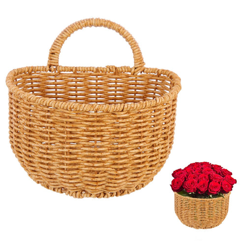 Zerodeko Trash Can Straw Woven Wastebasket Bedroom Trash Can Wall Hanging Basket Small Garbage Cans Wicker Waste Basket with Handle Countertop Tra...