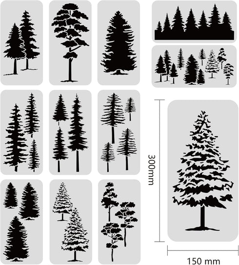 BENECREAT 12pcs Pine and Fir Tree Stencil Set, 5.9x12 inch Reusable Winter Theme Plastic Art Painting Templates for Scrapbook Decoration DIY Craft...