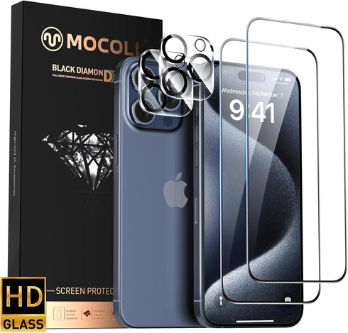 MOCOLL for iPhone 15 Pro Max Screen Protector, Camera Lens Protector for iPhone 15 Promax 6.7 inch, 10X Tempered Glass, Sapphire for iPhone 15 Pro...