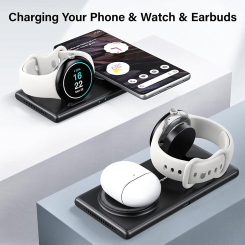 Wireless Charger for Google Pixel Watch 1, SwanScout 502G, 2 in 1 Charging Station Stand for Google Pixel 9/9 Pro/9 Pro XL/9 Pro Fold/8a/8 Pro/8/F...
